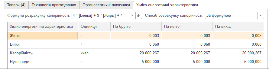 Витрати інгрідієнтів в BAS Громадське харчування